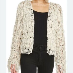 Fringe Open-Knit Cream Sweater Cardi
